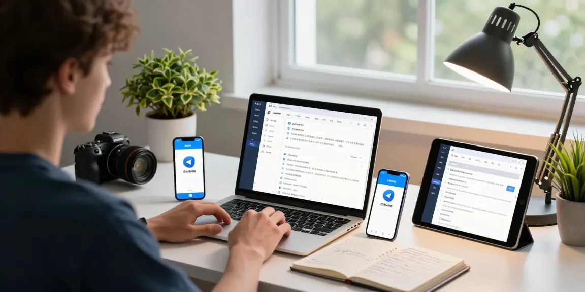 Engaging workspace showing Telegram Chinese interface on devices, highlighting modern tech usage.